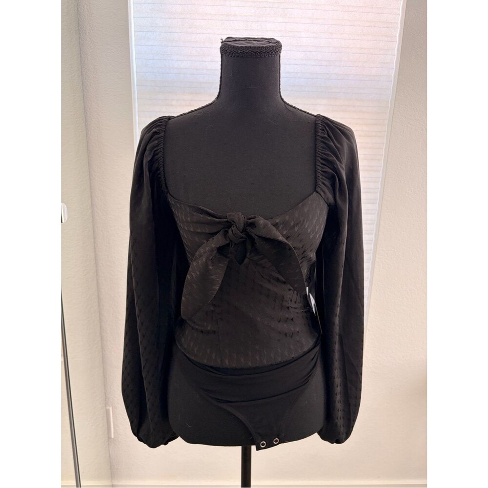 Express Black Tie-Front Long-Sleeve Bodysuit